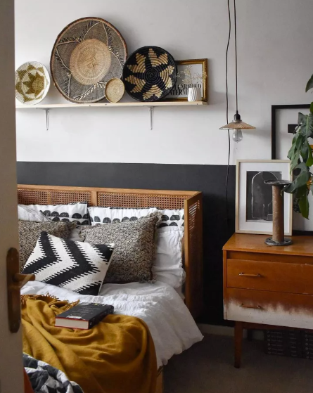 Add Baskets To A Shelf Above the Headboard