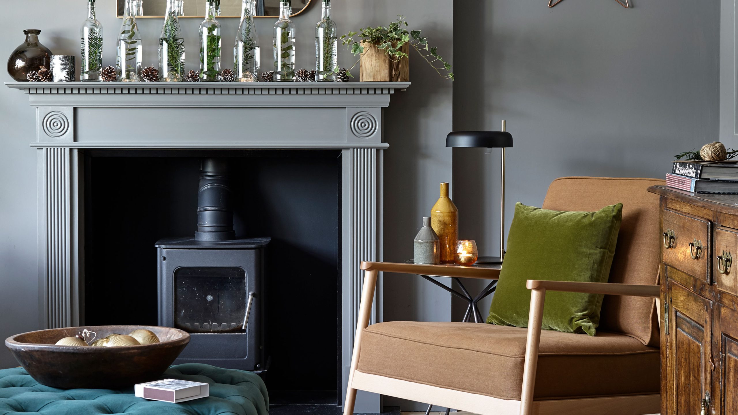 Black Fireplace with Clustered Candles