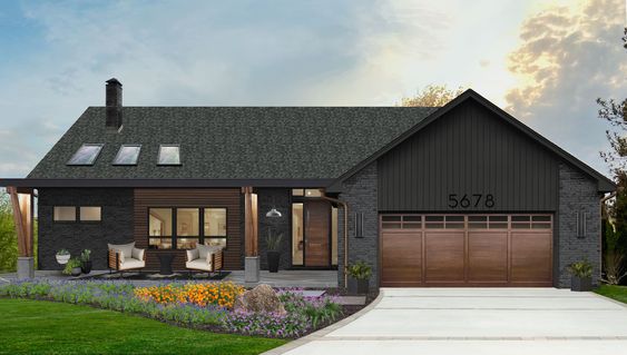 Black Siding House with Brown Doors