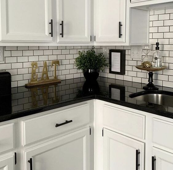 Black and White Themed Subway Tiled Kitchen