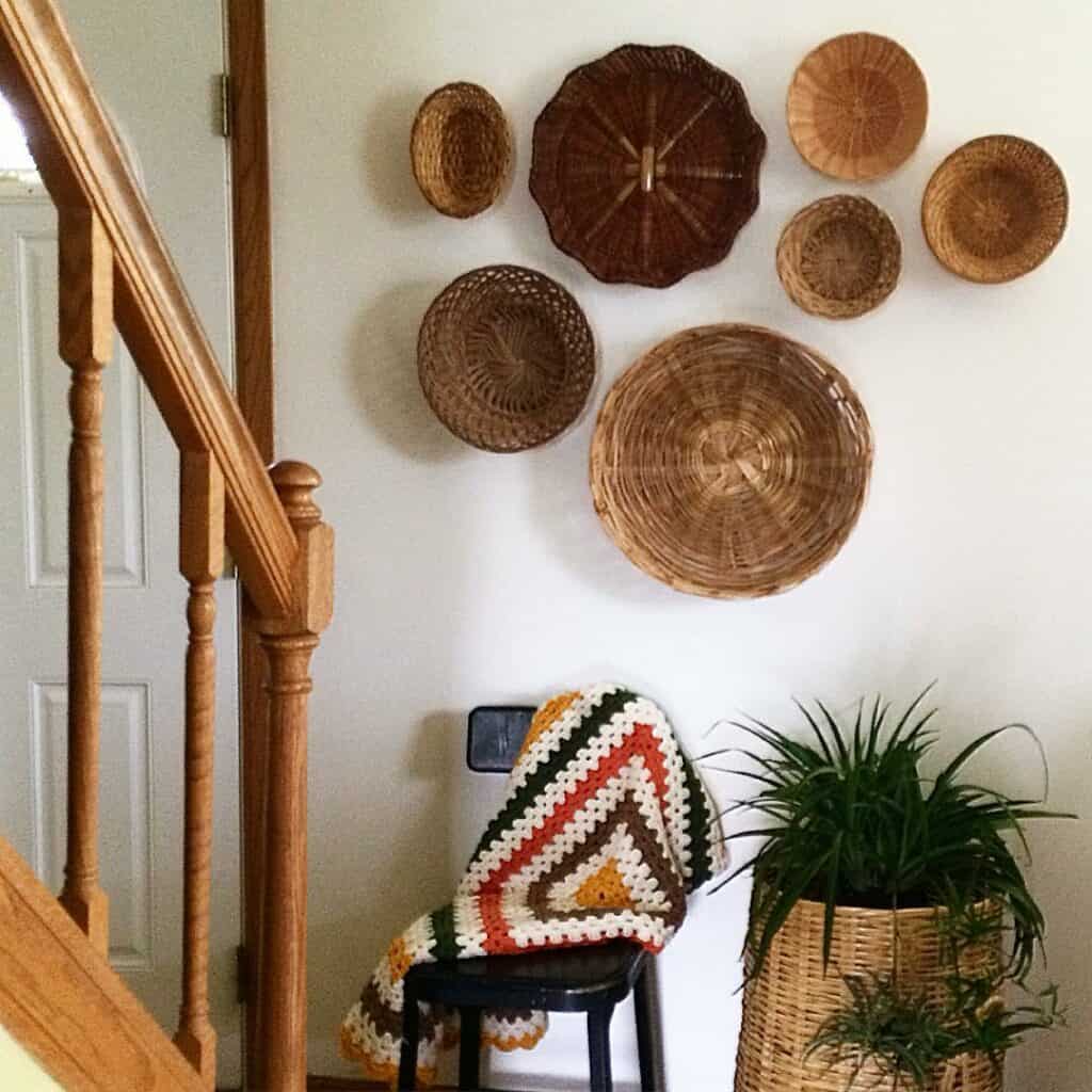 Boho Basket Decor in a White Hallway