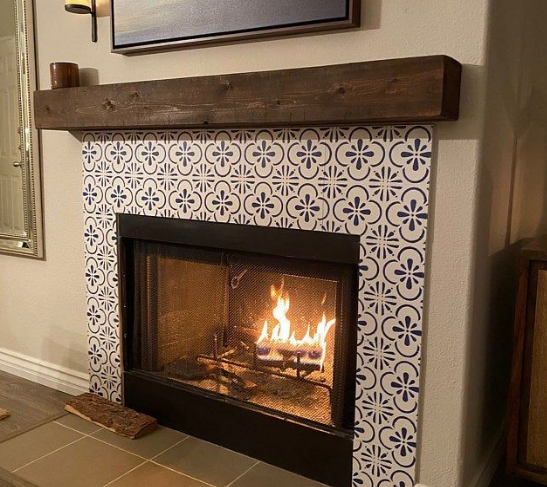 Brown Tile Modern Farmhouse Fireplace