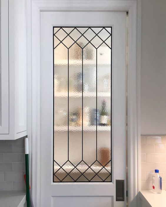 Classic Black and White Geometric Leaded Glass Doors