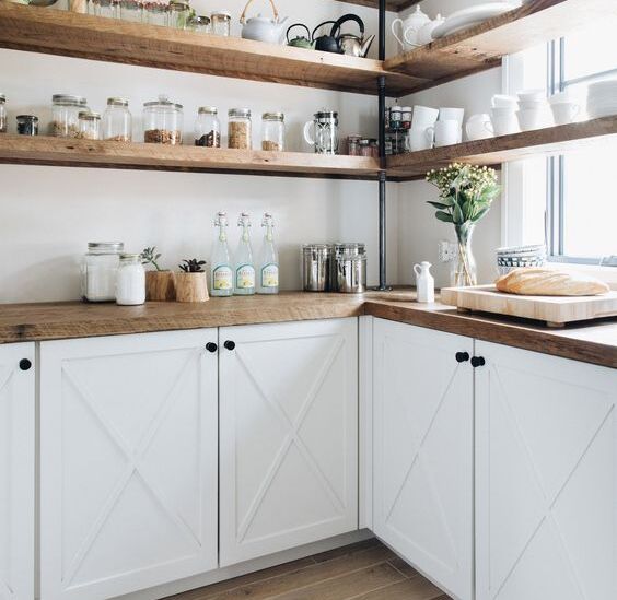 Dark Wood and White Two Toned Cabinets Kitchen