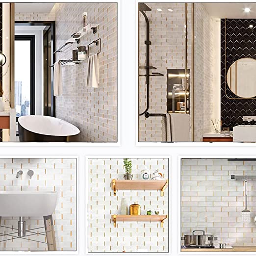 Diflart White Marble with Metal Brass Subway Tiles