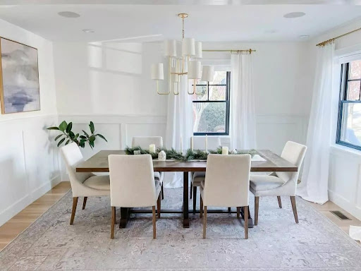 Dining Room with Off-White Board and Batten Wainscoting