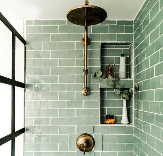 Double Square Shower Niche in Sage Green