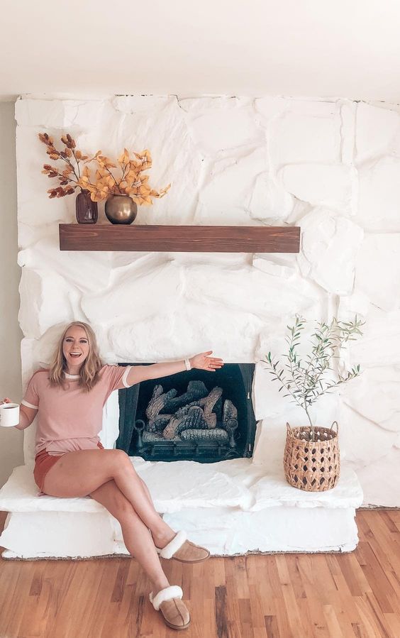 Fall and Winter Decor-Ready Limewashed Fireplace