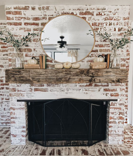 Fireplace Mantel with White-Washed Brick