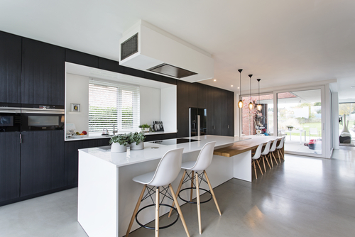 Full-Length Black and White Kitchen Cabinets