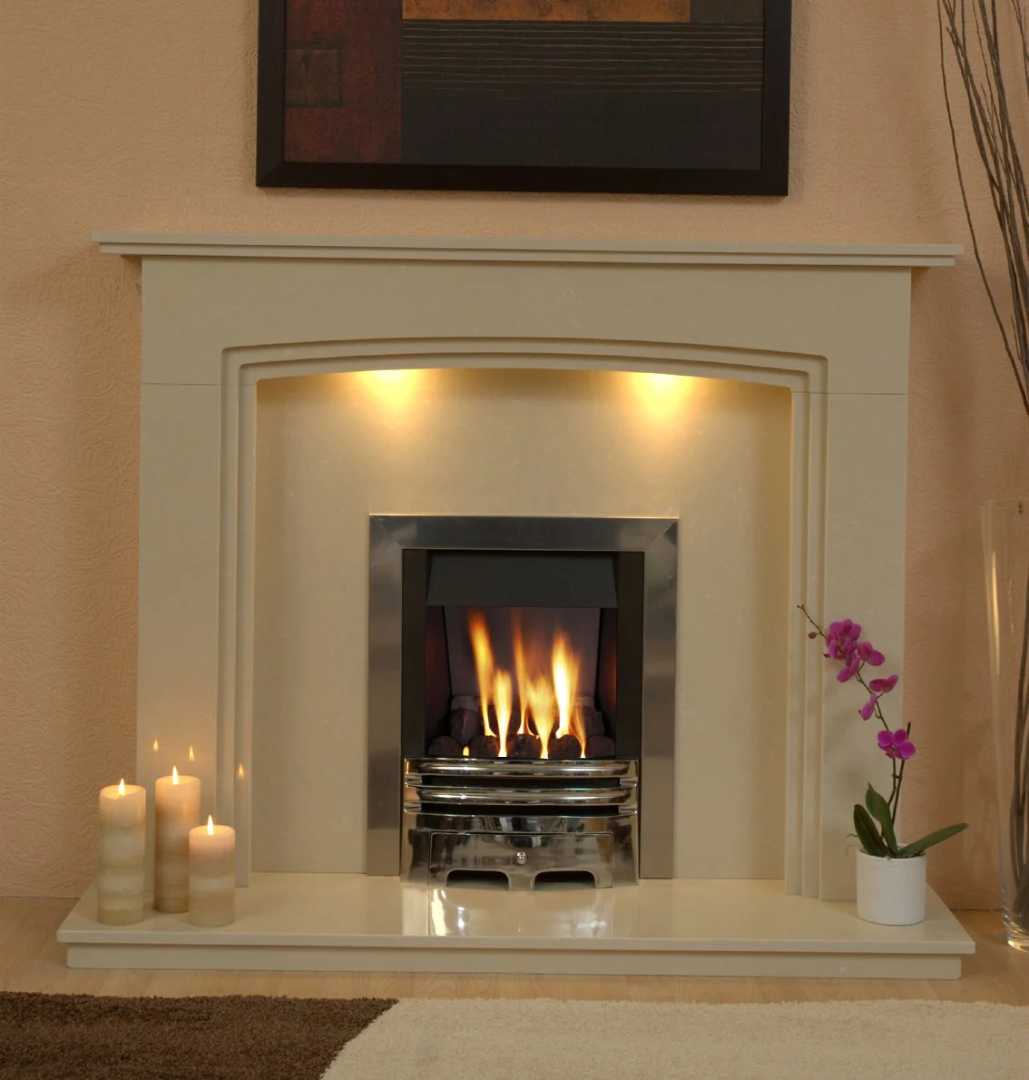 Gold-Mantled Fireplace with a Marble Frame .jpg