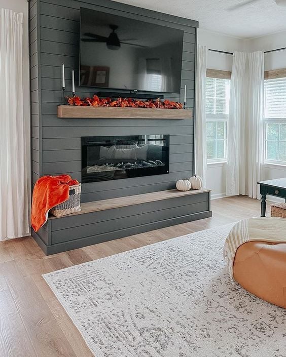 Gray-Coloured Shiplap Fireplace