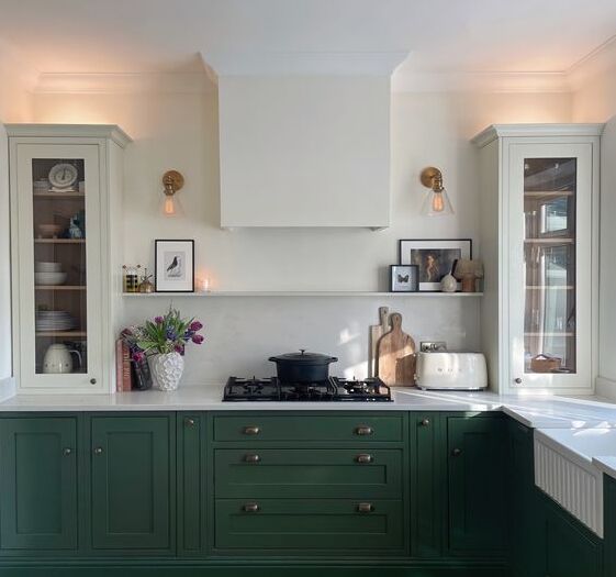 Green and White Two Toned Cabinets Kitchen
