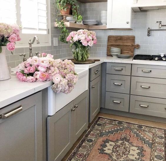 Grey and White Two Toned Cabinets Kitchen