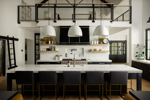 I-Shaped Kitchen with White Subway Tile Backsplash