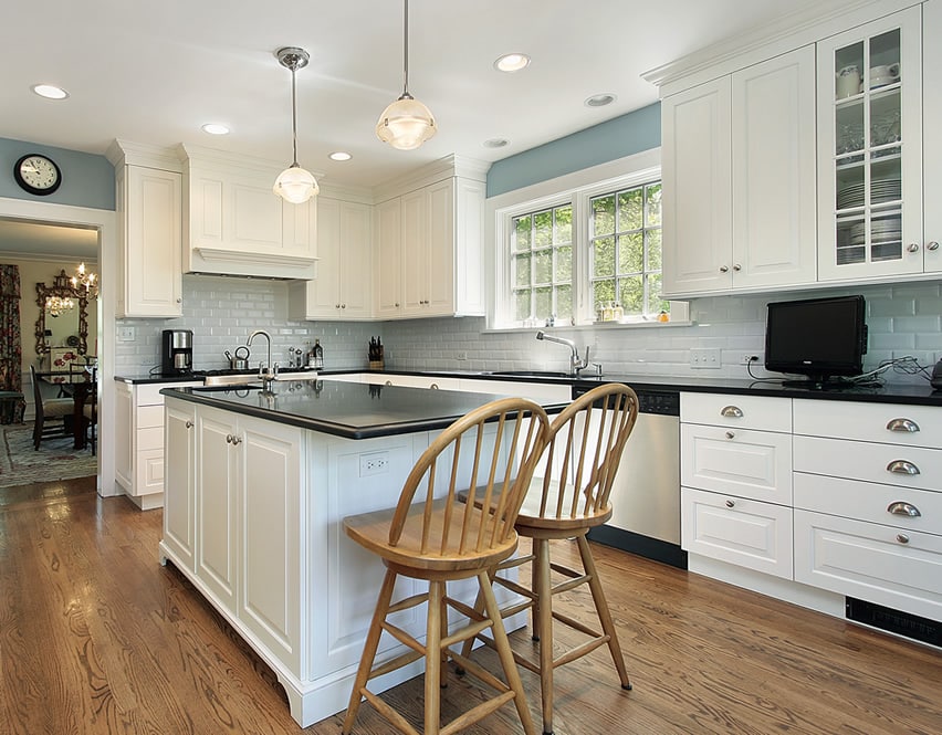 Island with White Cabinets