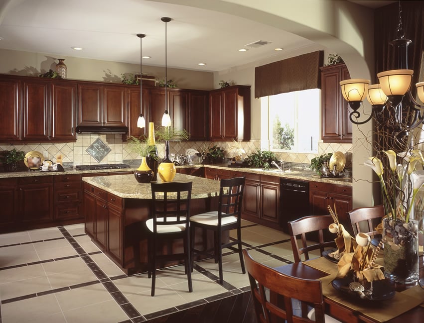 Kitchen Island with Mahogany-Finish Cabinets