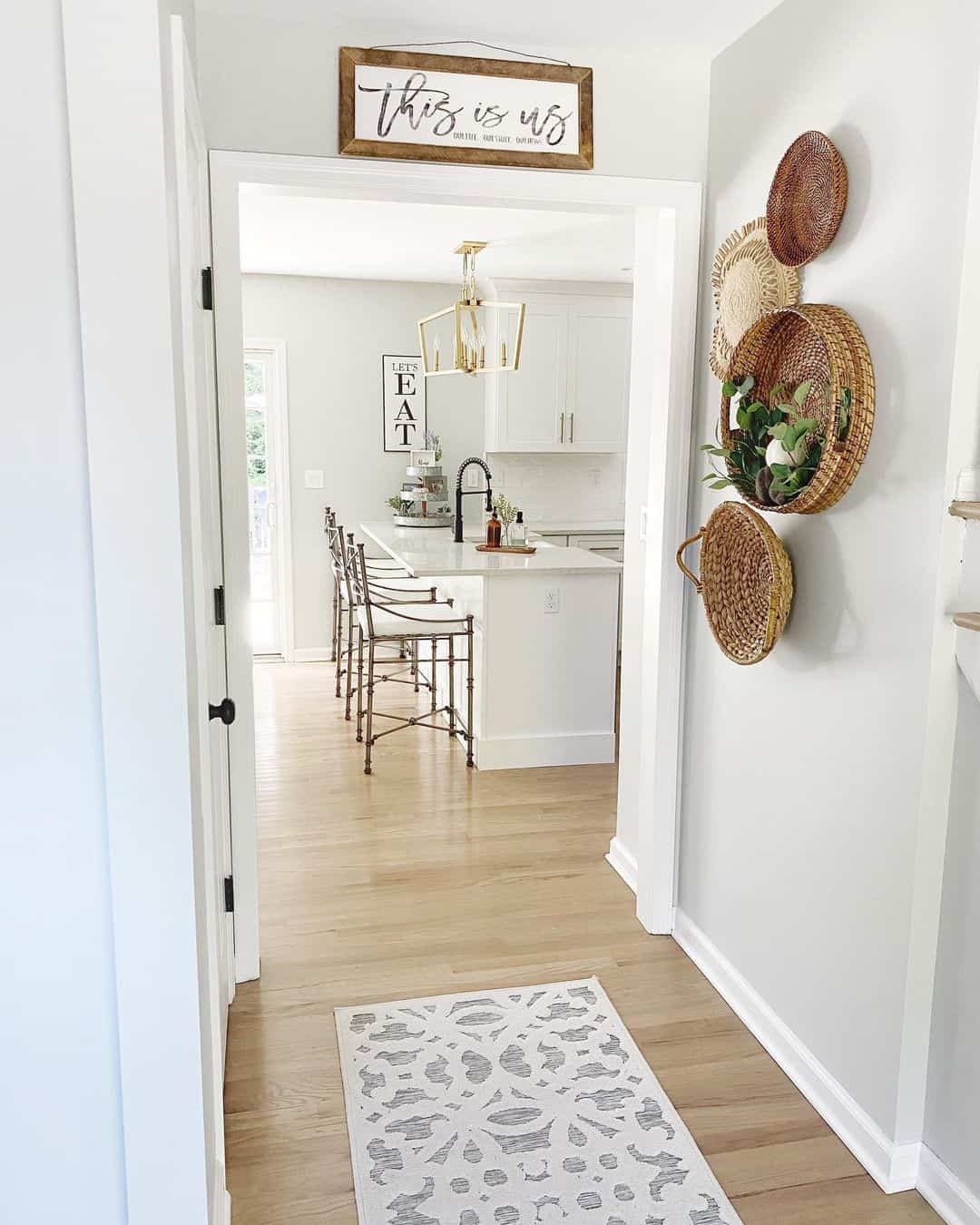 Kitchen Passage Accentuated Using Traditional Woven Baskets