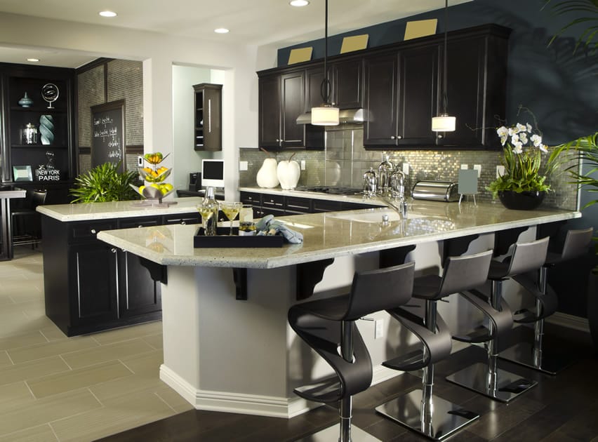 Large Contemporary Kitchen with Island Dining Bar