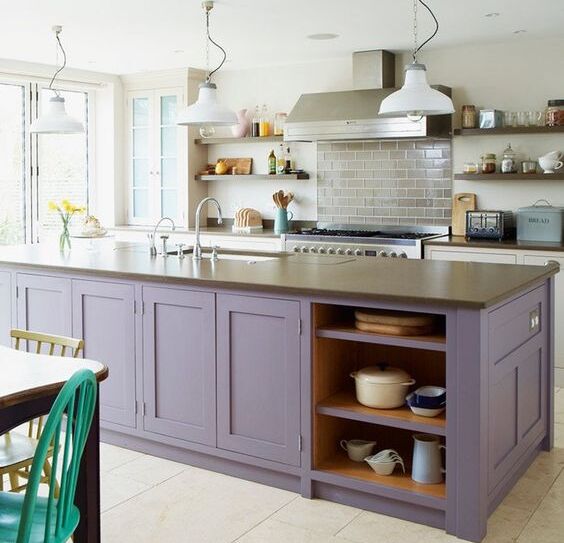 Lavender and White Kitchen Cabinets