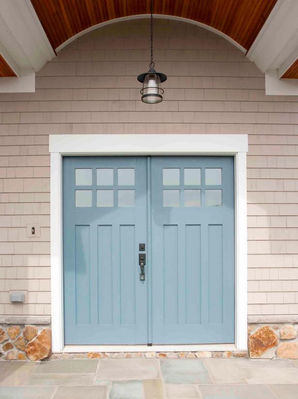 Light Blue Double Entry Doors with Glass