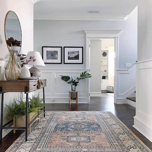 Light Blue Walls with Modern White Wainscoting