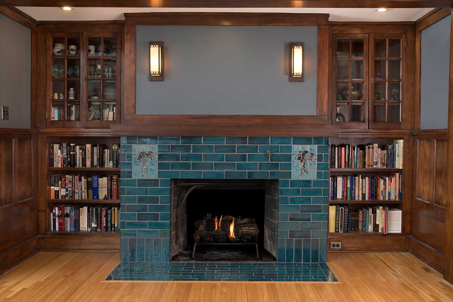 Multi Colored Tiled Fireplace