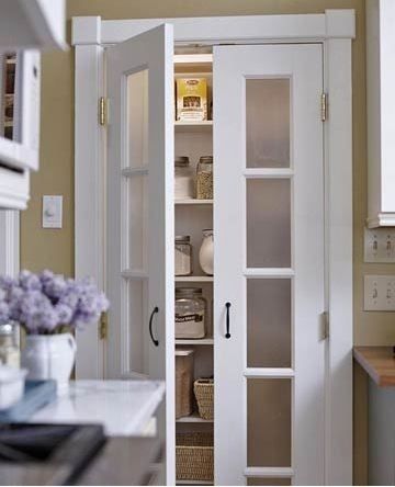 Narrow Double Doors with Frosted Glass in White Door