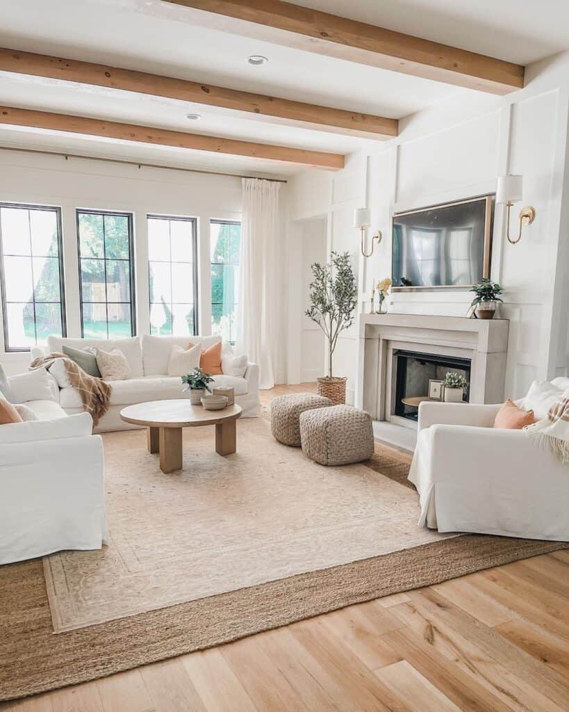 Neutral White Curtains with Wooden Accessories