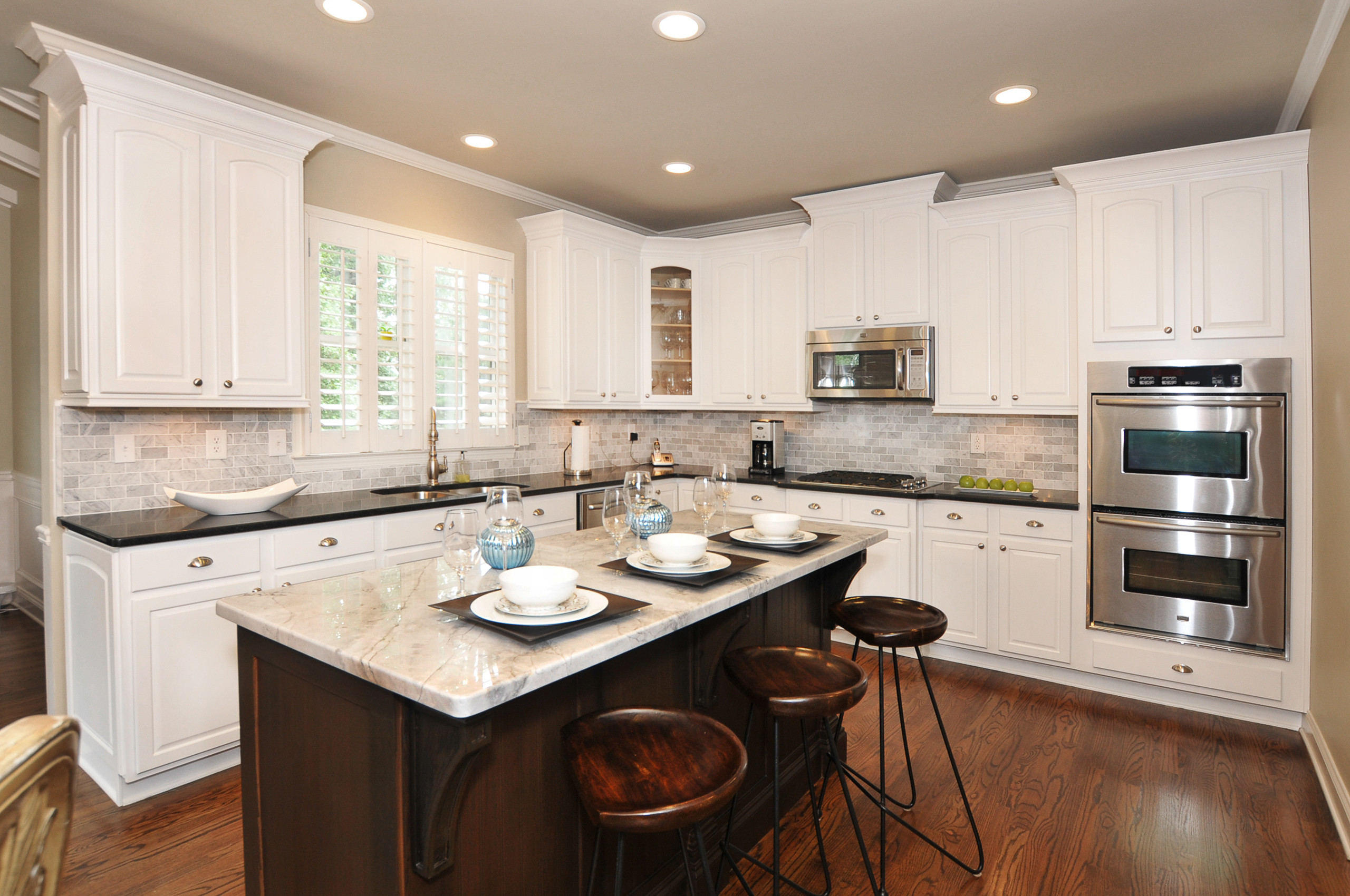 Off-White Cabinets With Dark Countertops