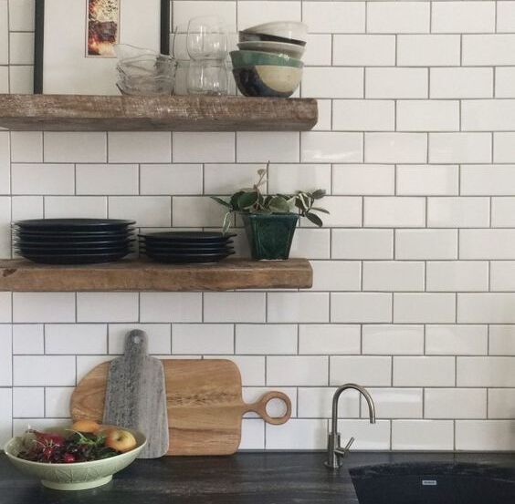 Off- White Subway Tile Minimalist Kitchen