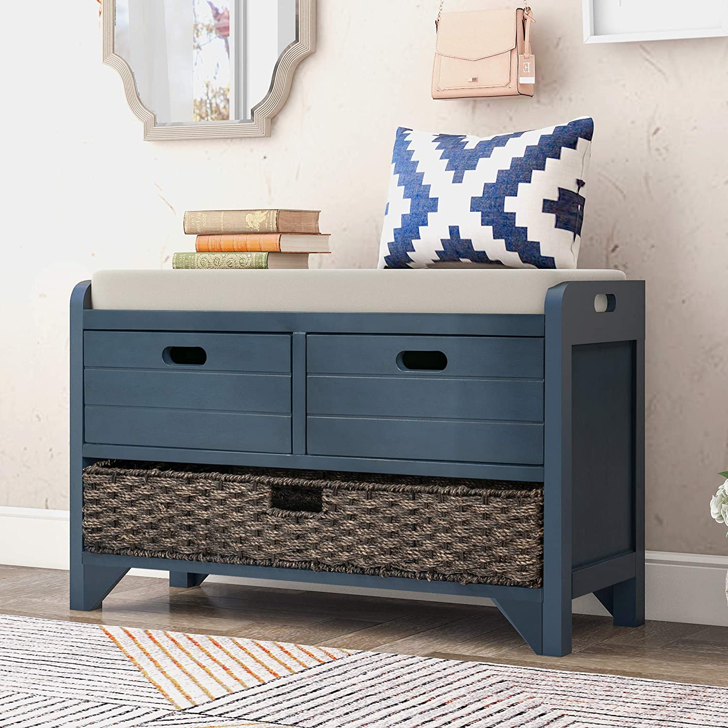P Purelove Entryway Bench with Removable Basket