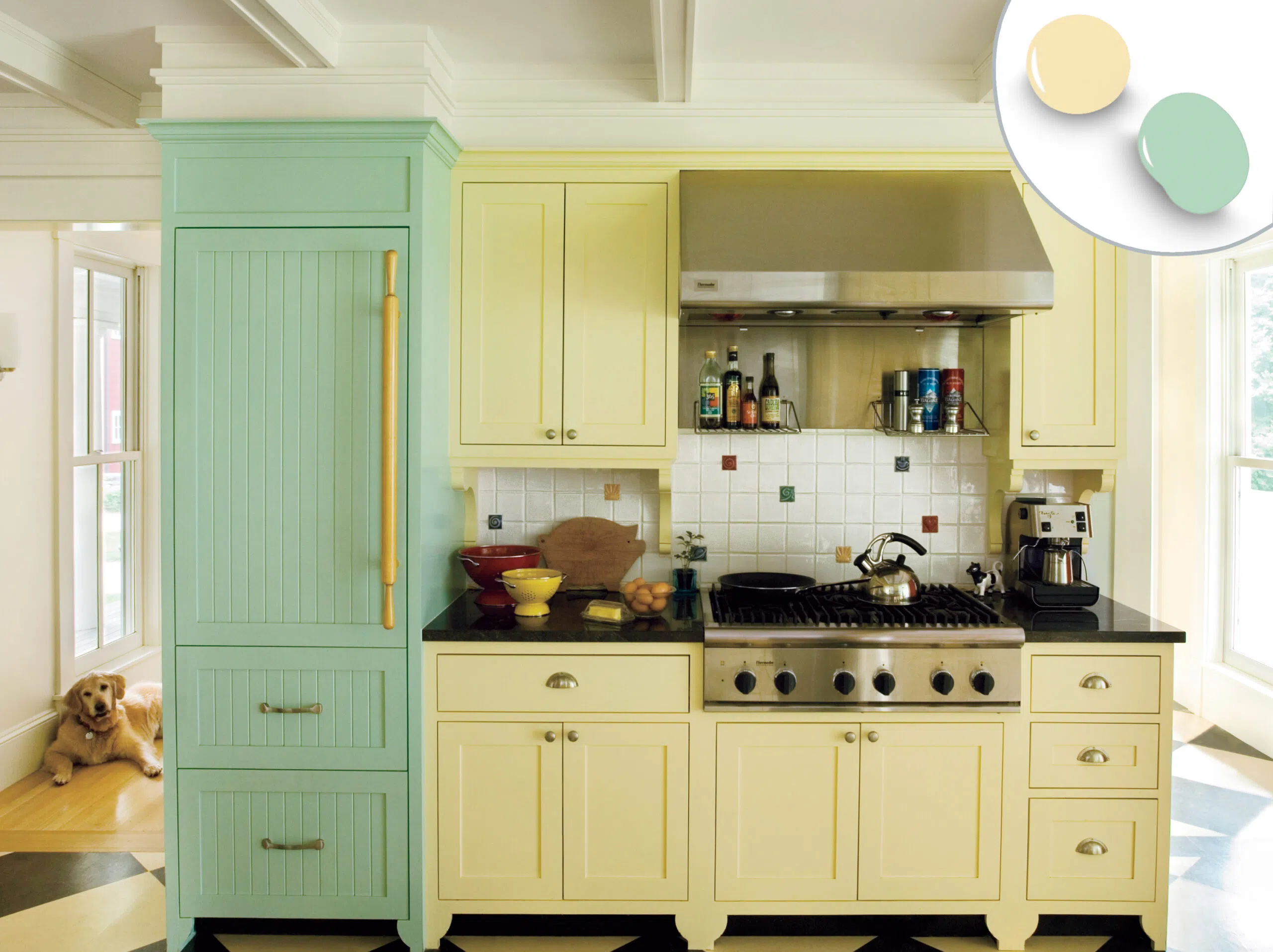 Pastel Blue and Yellow Two Tone Cabinets Kitchen .jpg