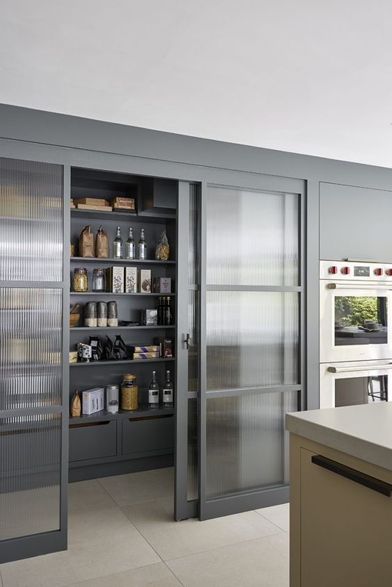 Ribbed Frosted Glass Sliding Pantry Doors