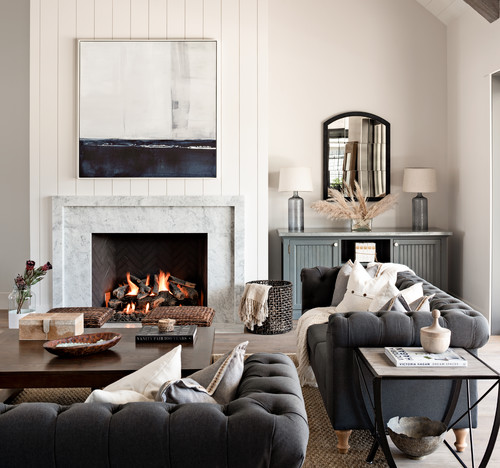 Shiplap with Marble Fireplace