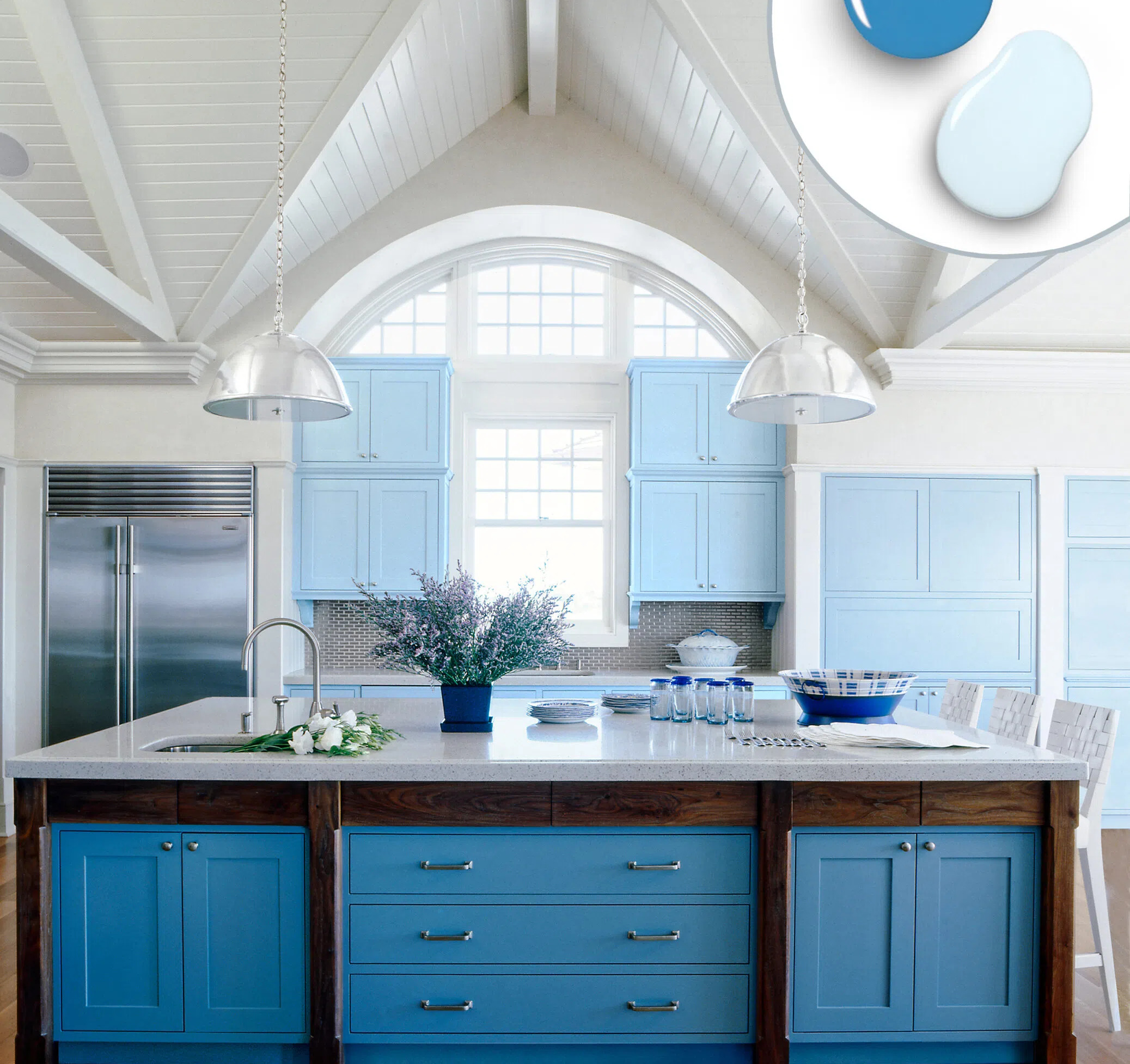 Sky Blue Two Toned Cabinets Kitchen
