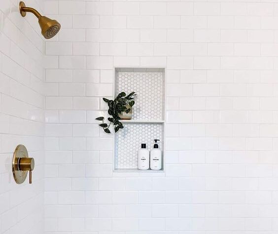 Small Hexagon Tile Shower Niche