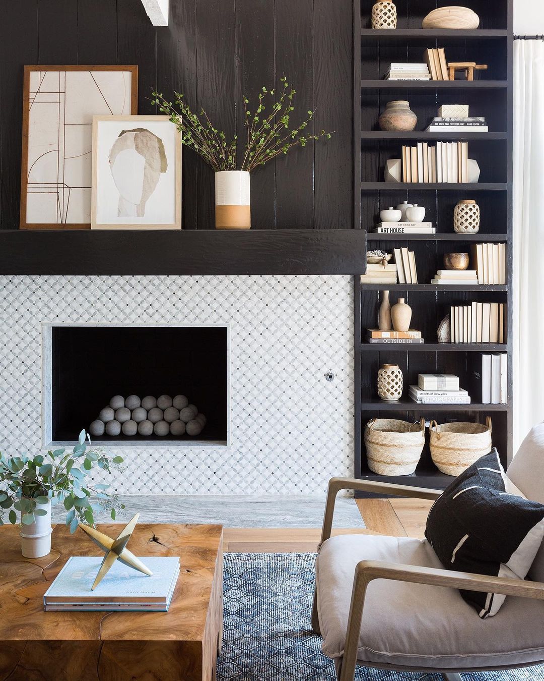 Stylish Storage Around the Fireplace