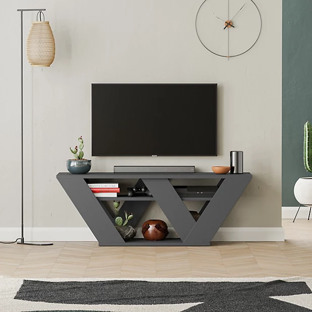 Ultra-Contemporary Patterned TV Unit in Anthracite Grey