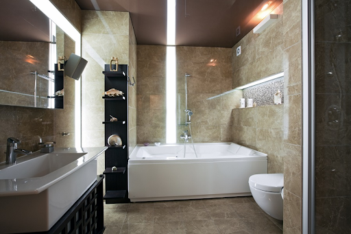 Ultramodern Bathroom with Lighted Shower Miche Trim