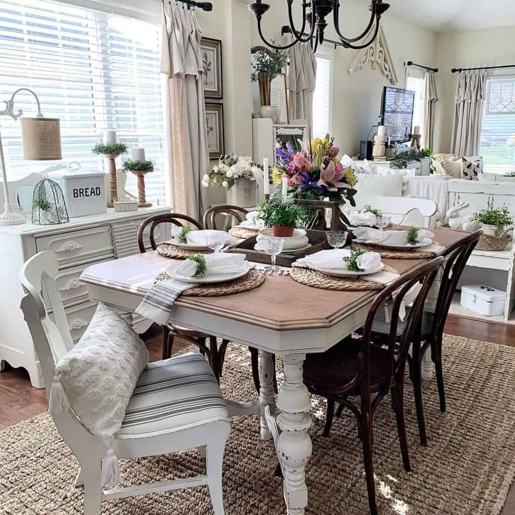 Farmhouse dining table discount with black chairs