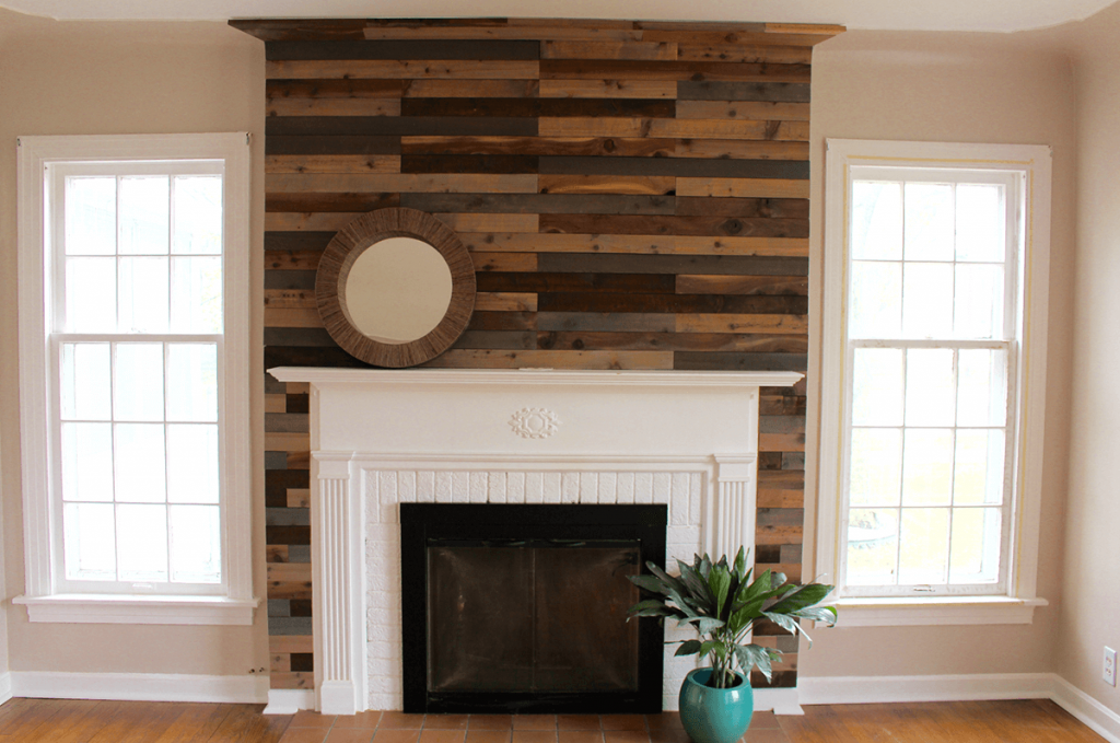 Wall of Wood Fireplace
