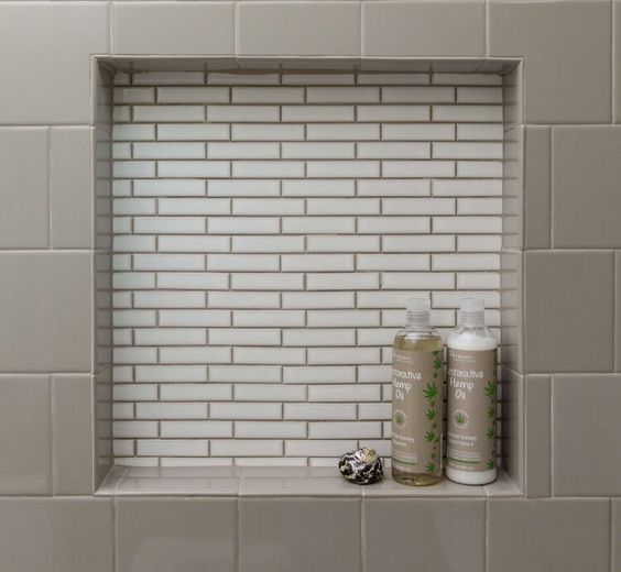 White Brick Tile Shower Niche