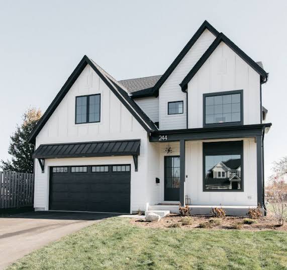 White Siding with Black Trim