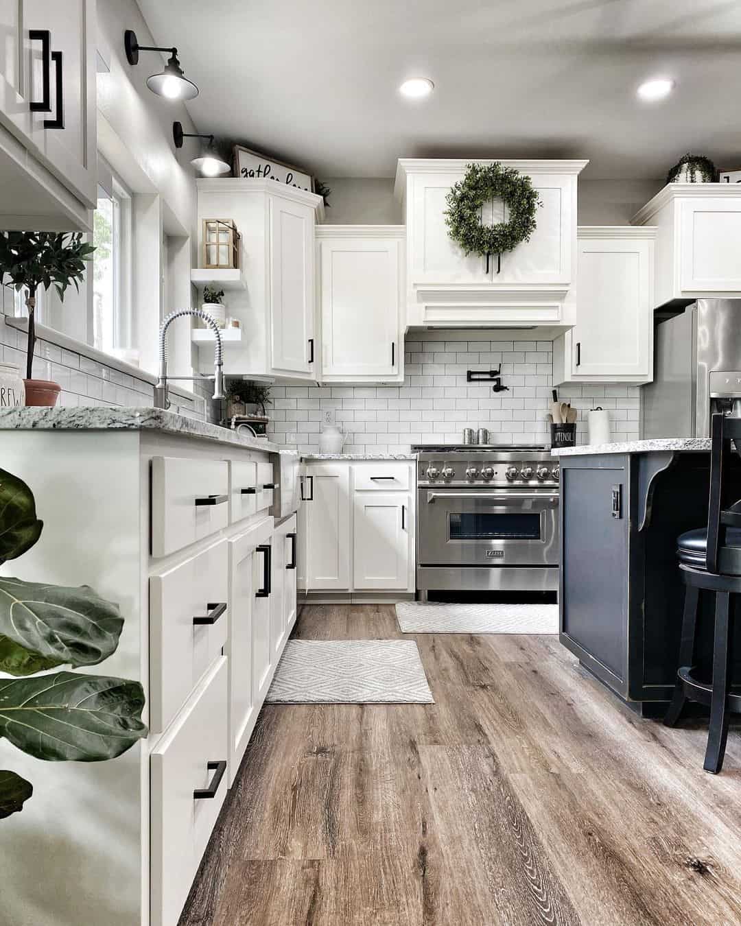 White Subway Tiles and Black Accents