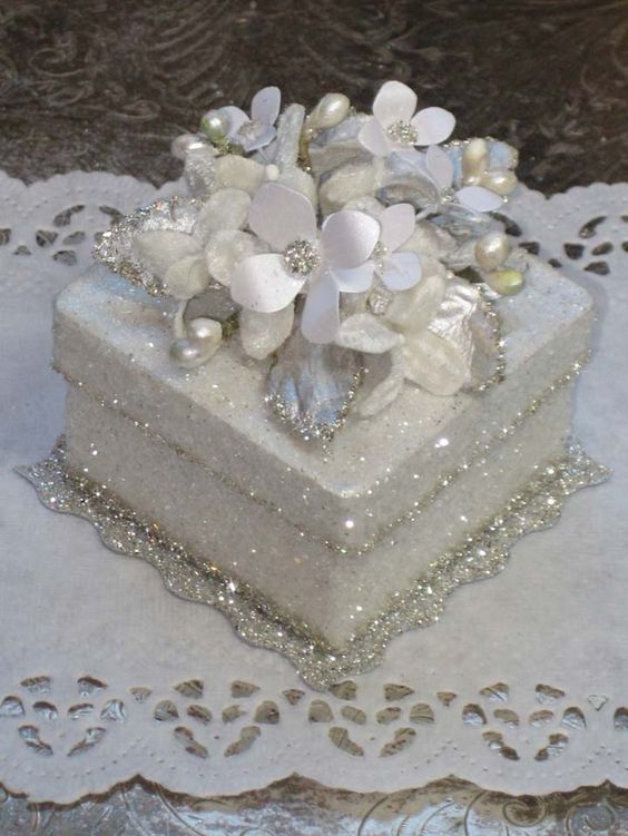 White and Silver Decorative Box with Lid