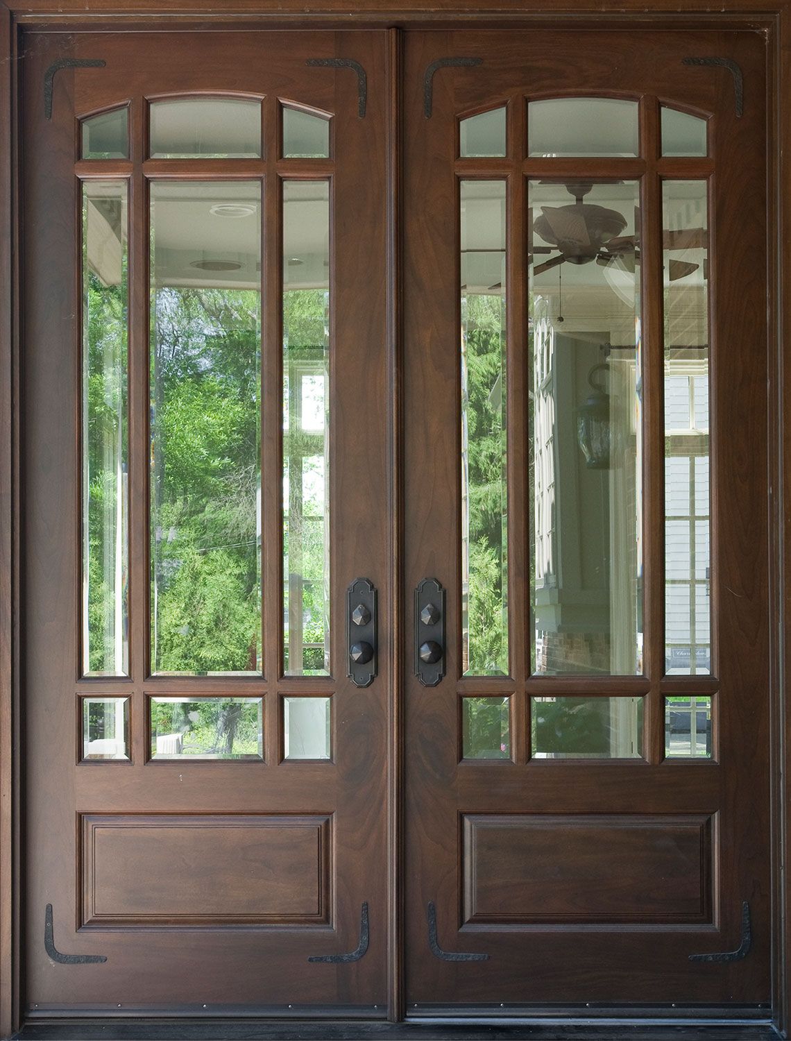 Wooden Double Entry Doors with Glass Panels